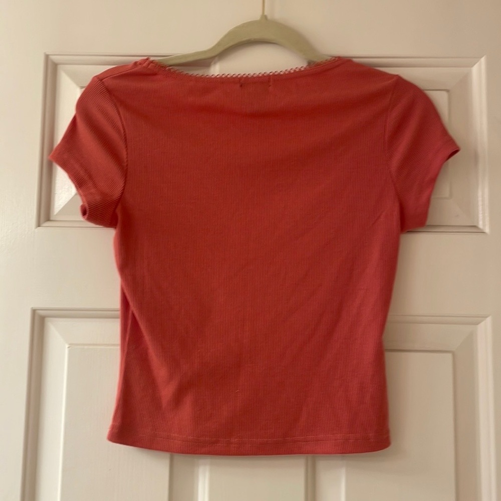 Orange Red Ribbed Top - Picture 2 of 4